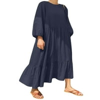 Niuer Ladies Long Dress Ekida vrat maxi haljine rukavi labavi čvrsta boja mornarsko plava 2xl