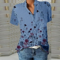 Odjeljni vrhovi za žene Fit casual tiskani V-izrez s kratkim rukavima košulja labavi bluza vrhovi dame gornje