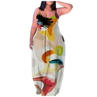 Stabilna ženska ljetna haljina Maxi haljina plus veličine prugastog tiskanog rukava Khaki XL