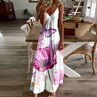Ženske ljetne boemske cvjetne tiskane maxi haljine v vrat bez rukava casual labav odmor na plaži Swing dugačka