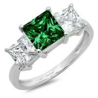 Zaručnički prsten za godišnjicu braka u bijelom zlatu 18K izrezan Princess u zelenoj boji s imitacijom smaragda