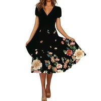 Gotyou Womens casual haljine žensko ljeto modno cvjetni cvjetni print kratki rukav v-izrez za ljuljanje haljina
