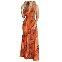 Haljina za žene, ženska ljetna boja u boji blok bez rukava bez rukava a-line maxi mini sundress naranča