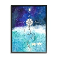 Noćno nebo, plavi ombre, oceanski valovi, morski kompas, sidro, uokvirena zidna umjetnost, 20, dizajn studija