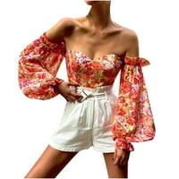 Ženska modna bluza od šifona s nabranim rukavima s ramena ležerni vrhovi s omotom na prsima Proljetna rasprodaja