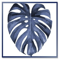DesignArt 'Plavi akvarelni tropski listovi III' Tradicionalno uokvireno platno zidno umjetnički tisak