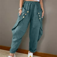Yubatuo hlače za žene dame labave cvjetove casual solidne boje dvostruko džepni gumb struka hlače ženske hlače