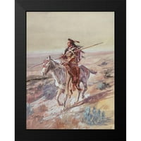 Russell, Charles Marion Black uokvirena suvremena muzejska umjetnička gravura pod nazivom Indijanac s kopljem